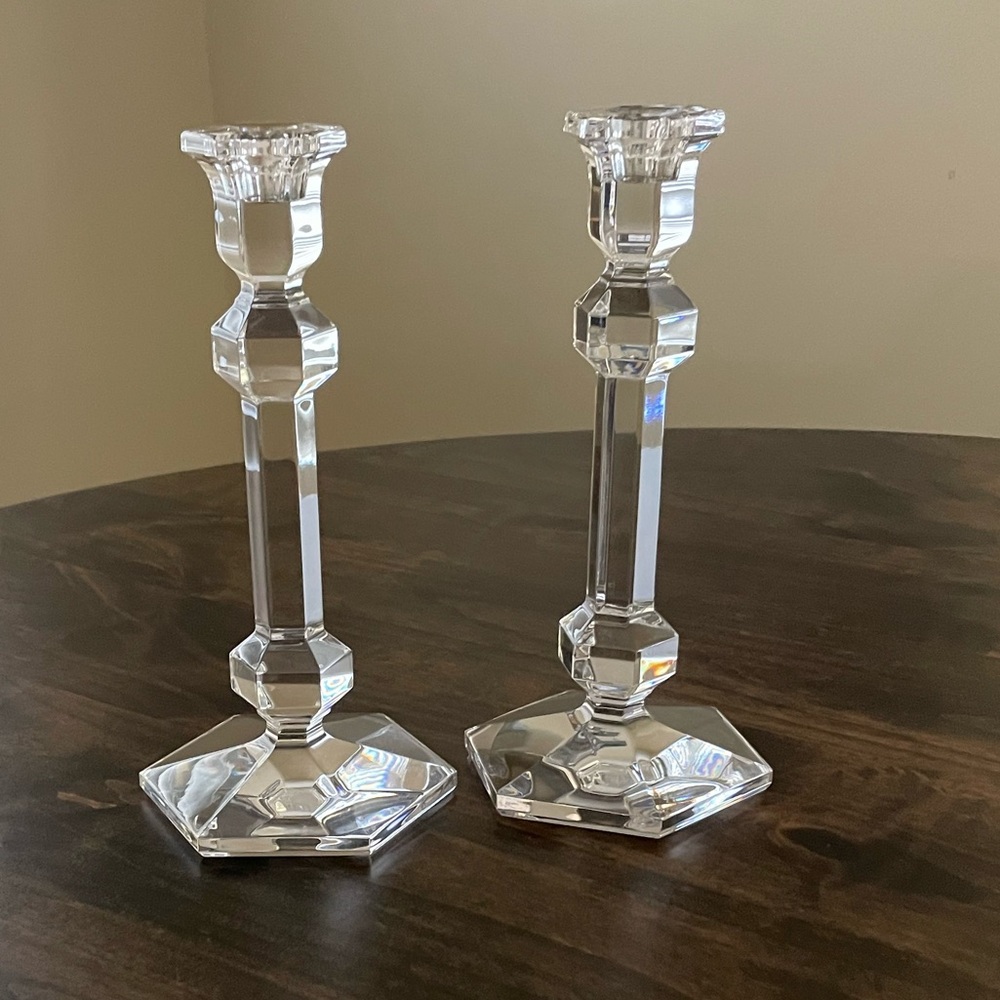 Val St Lambert Gardenia Crystal Candle Holders - Set of Two